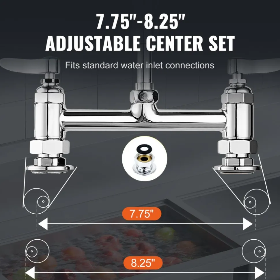 VEVOR Commercial Faucet with Pre-Rinse Sprayer, 26" Height, 8" Center, 12" Swing Spout, Deck Mount Kitchen Sink Faucet, Brass Constructed Device with Pull Down Spray, for 1/2/3 Compartment Sink