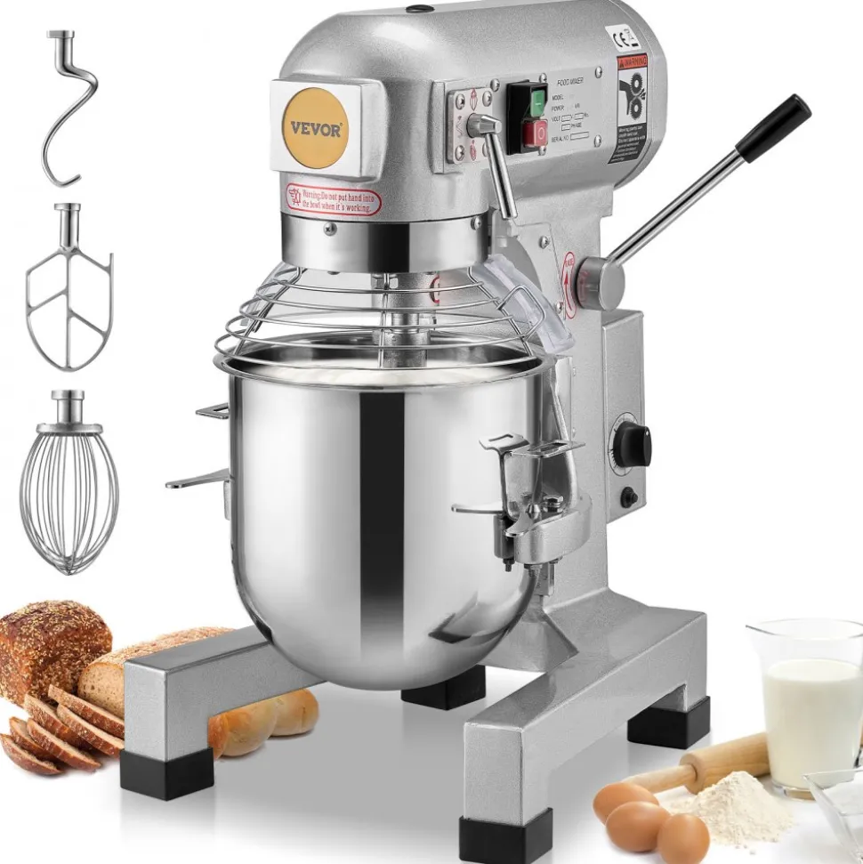VEVOR Commercial Food Mixer, 28.5L Commercial Stand Mixer with 3 Adjustable Speeds, 1100W Dough Mixer with Stainless Steel Bowl and 3 Mixing Attachments, Ideal for Restaurant, Bakery, Pastry shop, Caf
