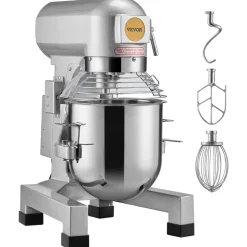 VEVOR Commercial Food Mixer, 28.5L Commercial Stand Mixer with 3 Adjustable Speeds, 1100W Dough Mixer with Stainless Steel Bowl and 3 Mixing Attachments, Ideal for Restaurant, Bakery, Pastry shop, Caf