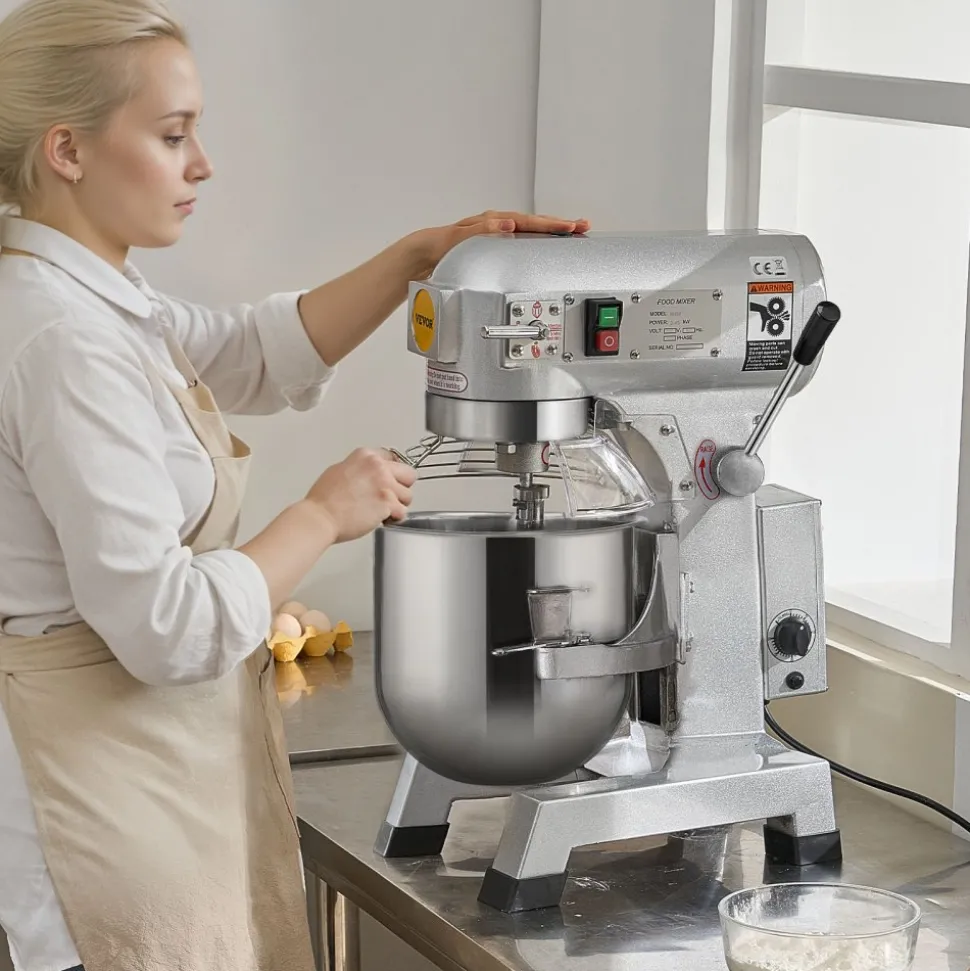 VEVOR Commercial Food Mixer, 28.5L Commercial Stand Mixer with 3 Adjustable Speeds, 1100W Dough Mixer with Stainless Steel Bowl and 3 Mixing Attachments, Ideal for Restaurant, Bakery, Pastry shop, Caf