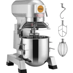 VEVOR Commercial Food Mixer, 30Qt Commercial Mixer with Timing Function, 1100W Stainless Steel Bowl Heavy Duty Electric Food Mixer Commercial with 3 Speeds Adjustable 108/199/382 RPM, Dough Hook Whisk