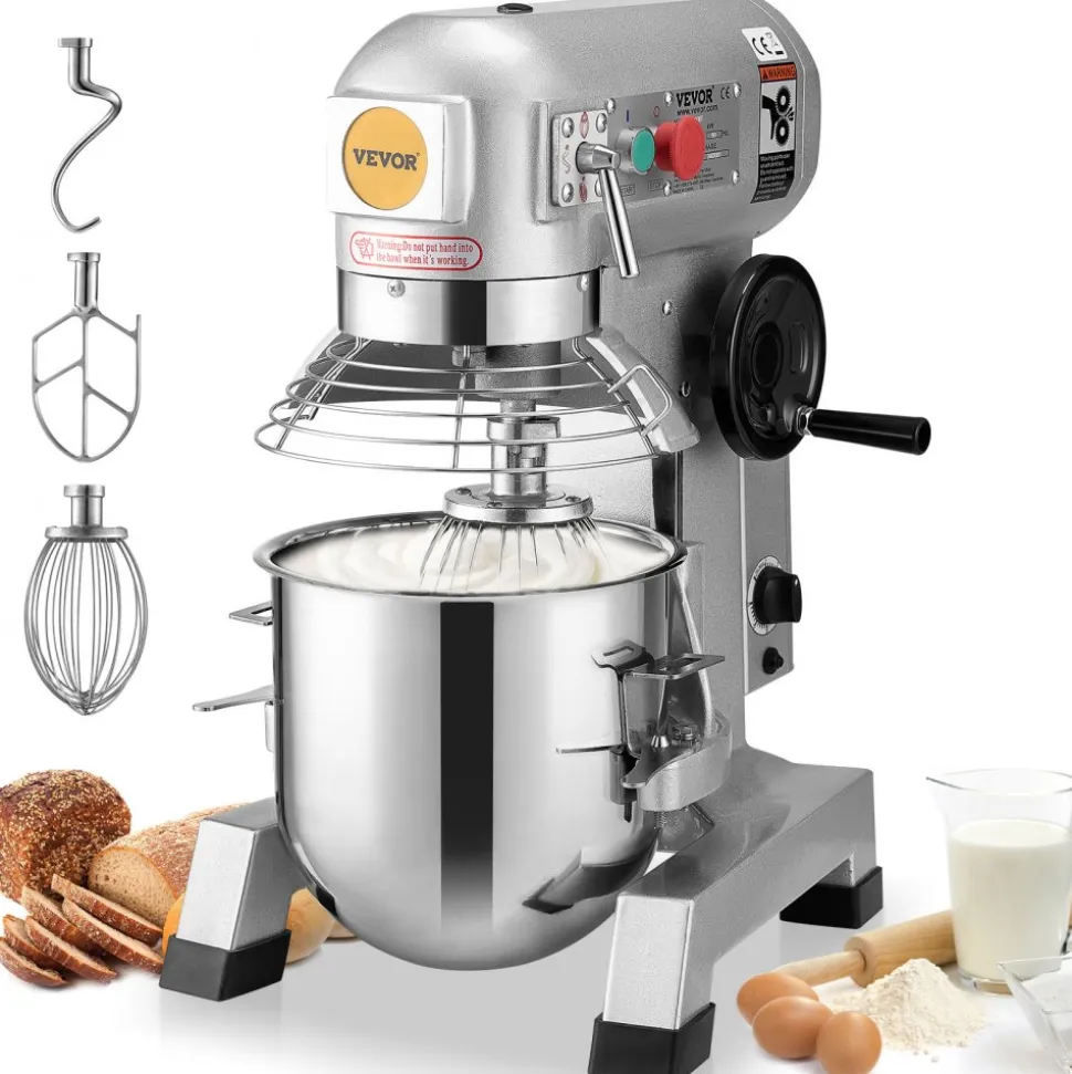 VEVOR Commercial Food Mixer, 10Qt Commercial Mixer with Timing Function, 450W Stainless Steel Bowl Heavy Duty Electric Food Mixer Commercial with 3 Speeds Adjustable 113/184/341 RPM, Dough Hook Whisk