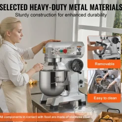 VEVOR Commercial Food Mixer, 10Qt Commercial Mixer with Timing Function, 450W Stainless Steel Bowl Heavy Duty Electric Food Mixer Commercial with 3 Speeds Adjustable 113/184/341 RPM, Dough Hook Whisk