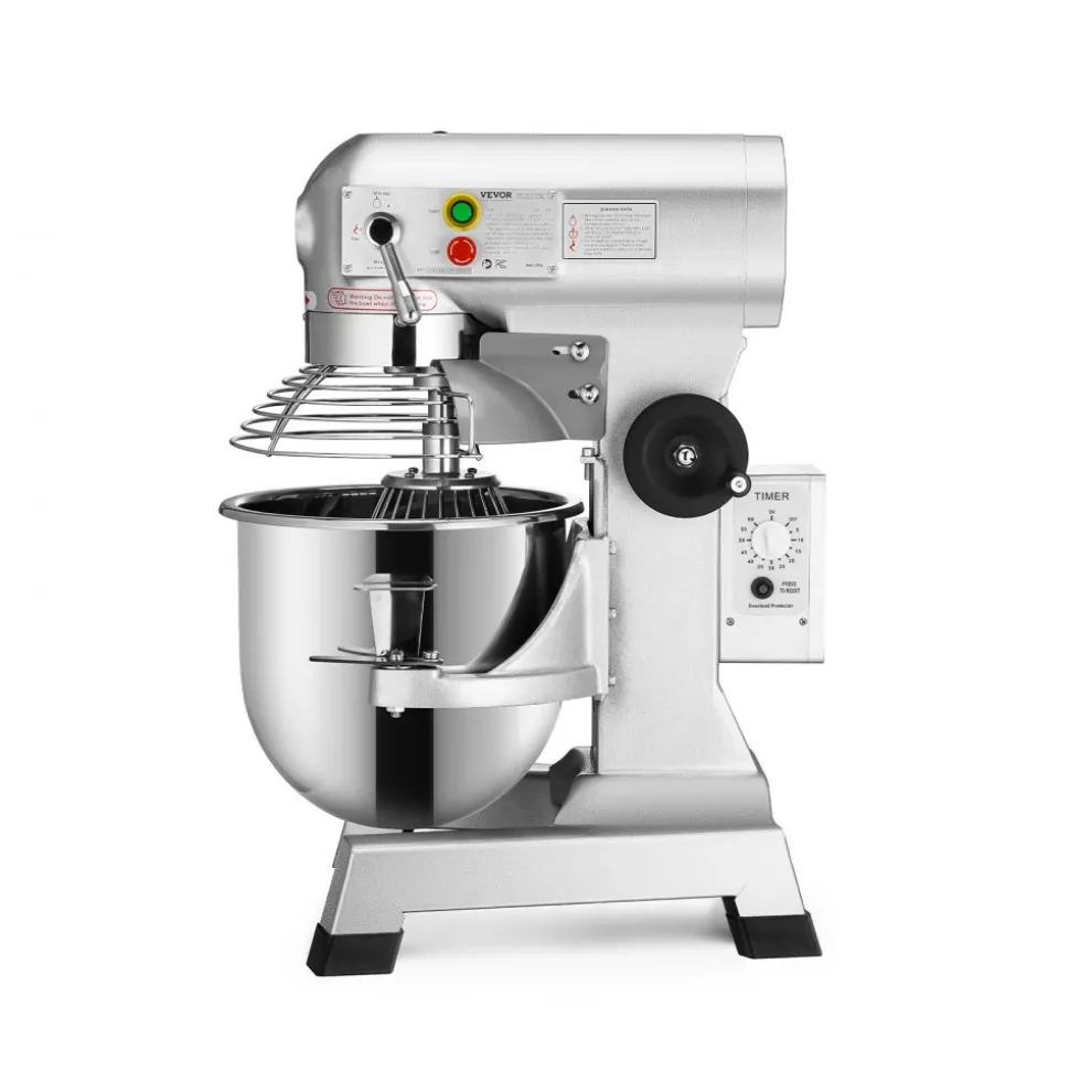 VEVOR Commercial Food Mixer 15Qt 600W 3 Speeds Adjustable 110/178/390 RPM Heavy Duty 110V with Stainless Steel Bowl Dough Hooks Whisk Beater Premium for Schools Bakeries Restaurants Pizzerias