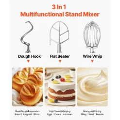 VEVOR Commercial Food Mixer 15Qt 600W 3 Speeds Adjustable 110/178/390 RPM Heavy Duty 110V with Stainless Steel Bowl Dough Hooks Whisk Beater Premium for Schools Bakeries Restaurants Pizzerias