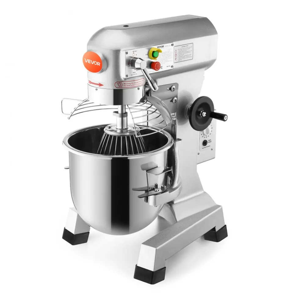 VEVOR Commercial Food Mixer 15Qt 600W 3 Speeds Adjustable 110/178/390 RPM Heavy Duty 110V with Stainless Steel Bowl Dough Hooks Whisk Beater Premium for Schools Bakeries Restaurants Pizzerias