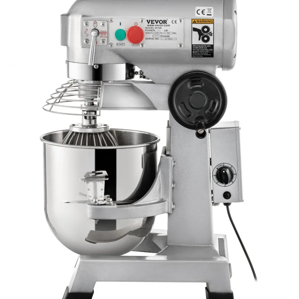 VEVOR Commercial Food Mixer, 15Qt Commercial Mixer with Timing Function, 500W Stainless Steel Bowl Heavy Duty Electric Food Mixer Commercial with 3 Speeds Adjustable 113/184/341 RPM, Dough Hook Whisk