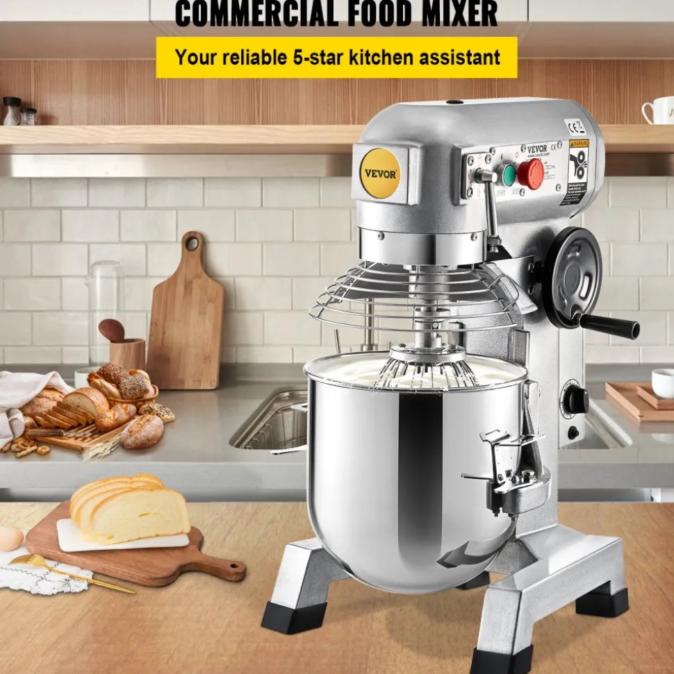 VEVOR Commercial Food Mixer, 15Qt Commercial Mixer with Timing Function, 500W Stainless Steel Bowl Heavy Duty Electric Food Mixer Commercial with 3 Speeds Adjustable 113/184/341 RPM, Dough Hook Whisk
