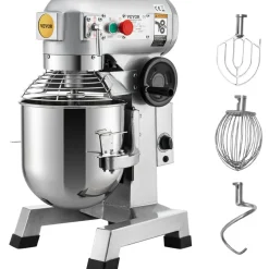 VEVOR Commercial Food Mixer, 20Qt Commercial Mixer with Timing Function, 750W Stainless Steel Bowl Heavy Duty Electric Food Mixer Commercial with 3 Speeds Adjustable 108/199/382 RPM, Dough Hook Whisk