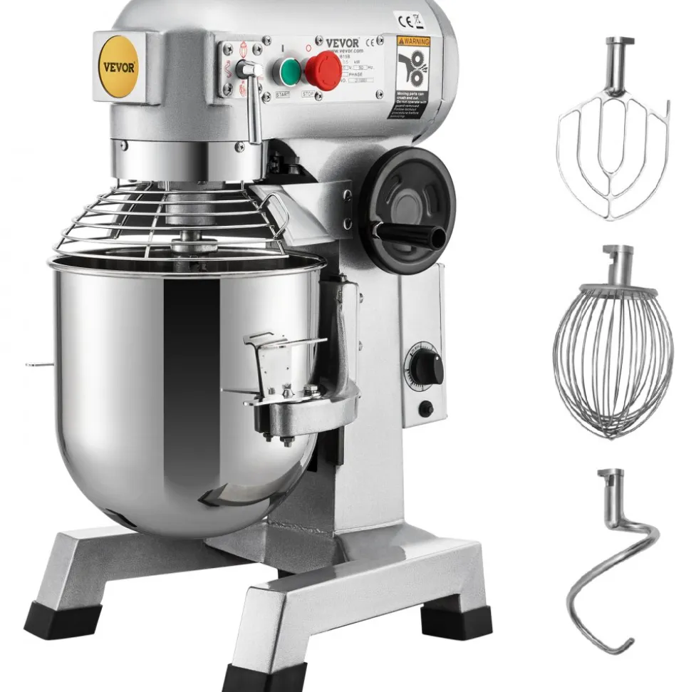 VEVOR Commercial Food Mixer, 20Qt Commercial Mixer with Timing Function, 750W Stainless Steel Bowl Heavy Duty Electric Food Mixer Commercial with 3 Speeds Adjustable 108/199/382 RPM, Dough Hook Whisk
