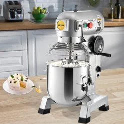 VEVOR Commercial Food Mixer, 20Qt Commercial Mixer with Timing Function, 750W Stainless Steel Bowl Heavy Duty Electric Food Mixer Commercial with 3 Speeds Adjustable 108/199/382 RPM, Dough Hook Whisk