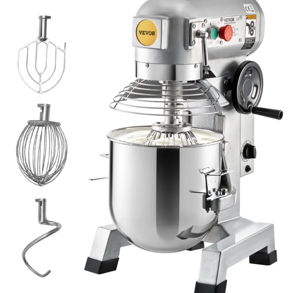 VEVOR Commercial Food Mixer, 20Qt Commercial Mixer with Timing Function, 750W Stainless Steel Bowl Heavy Duty Electric Food Mixer Commercial with 3 Speeds Adjustable 108/199/382 RPM, Dough Hook Whisk