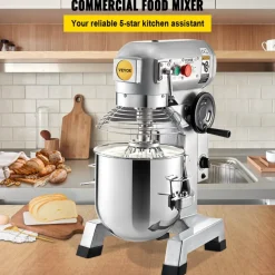 VEVOR Commercial Food Mixer, 20Qt Commercial Mixer with Timing Function, 750W Stainless Steel Bowl Heavy Duty Electric Food Mixer Commercial with 3 Speeds Adjustable 108/199/382 RPM, Dough Hook Whisk