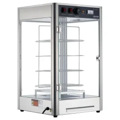 VEVOR Commercial Food Warmer Display, 4-Tier Pizza Warmer with Rotary Steam Heating for 14 in Pizza, 86℉~185℉ Temperature Control and Temp Display, 25W Oven Light + Top LED for Pizza Shop, Restaurant