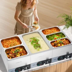 VEVOR Commercial Food Warmer, 1200W Electric Stainless Steel Steam Food Warmer, Fast Heating Countertop Buffet Bain Marie with Detachable Power Cord, for Catering, Restaurants, Parties & Buffets