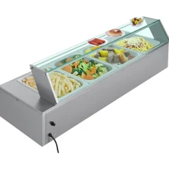 VEVOR Commercial Food Warmer, 1500W Electric Stainless Steel Steam Food Warmer with Glass Cover, 4-Pan Countertop Buffet Bain Marie with Soup & Perforated Ladles, for Catering, Restaurant & Party