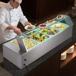 VEVOR Commercial Food Warmer, 1500W Electric Stainless Steel Steam Food Warmer with Glass Cover, 4-Pan Countertop Buffet Bain Marie with Soup & Perforated Ladles, for Catering, Restaurant & Party