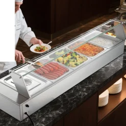 VEVOR Commercial Food Warmer, 1500W Electric Stainless Steel Steam Food Warmer with Glass Cover, Countertop Buffet Bain Marie with Five 1/2 Size Food Pans, for Catering, Restaurant, Party & Buffets