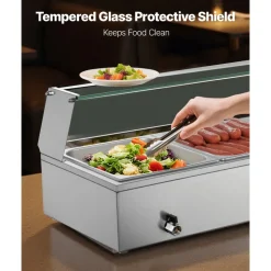 VEVOR Commercial Food Warmer, 1500W Electric Stainless Steel Steam Food Warmer with Glass Cover, Countertop Buffet Bain Marie with Five 1/2 Size Food Pans, for Catering, Restaurant, Party & Buffets