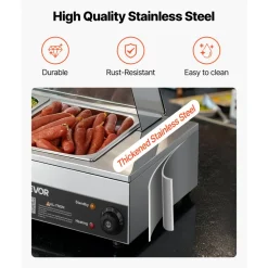 VEVOR Commercial Food Warmer, 1500W Electric Stainless Steel Steam Food Warmer with Glass Cover, Countertop Buffet Bain Marie with Five 1/2 Size Food Pans, for Catering, Restaurant, Party & Buffets