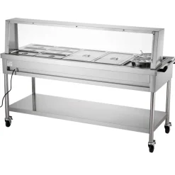 VEVOR Commercial Food Warmer, 8 Pans + 2 Pots Electric Steam Table, 1800W Professional Buffet Catering Food Warmer with Shield Undershelf Wheels, Stainless Steel Server for Party Restaurant
