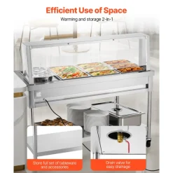 VEVOR Commercial Food Warmer, 7 Pans + 2 Pots Electric Steam Table, 1800W Professional Buffet Catering Food Warmer with Shield Undershelf Wheels, Stainless Steel Server for Party Restaurant Hotel