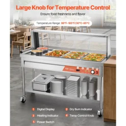 VEVOR Commercial Food Warmer, 7 Pans + 2 Pots Electric Steam Table, 1800W Professional Buffet Catering Food Warmer with Shield Undershelf Wheels, Stainless Steel Server for Party Restaurant Hotel