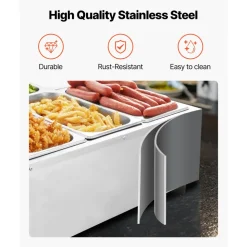 VEVOR Commercial Food Warmer, 1500W Electric Stainless Steel Steam Food Warming with Lid, 6-Pan Fast Heating Countertop Buffet Bain Marie with Power Cord, for Catering, Restaurant, Party & Buffets