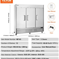 VEVOR Commercial Freezer 60.42 Cu.ft, Reach In 82.5