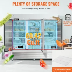 VEVOR Commercial Freezer 60.42 Cu.ft, Reach In 82.5