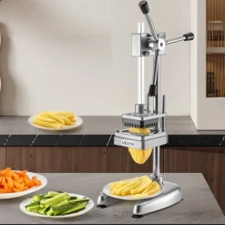 VEVOR Commercial French Fry Cutter, Stainless Steel Vegetable Fruit Chopper with 3 Replacement Blades 1/2-Inch 3/8-Inch 1/4-Inch, Manual Potato Slicer Dicer for Restaurants & Home Kitchen