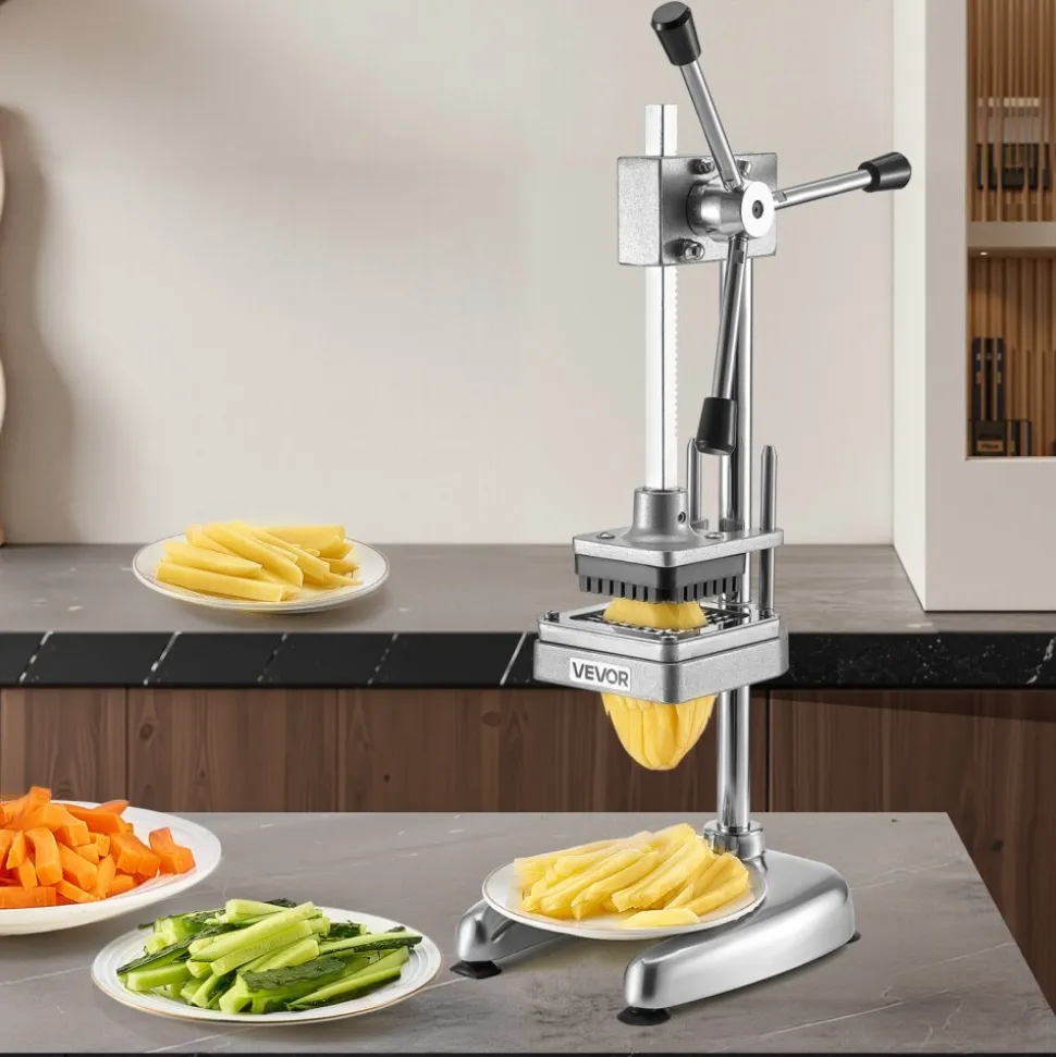VEVOR Commercial French Fry Cutter, Stainless Steel Vegetable Fruit Chopper with 3 Replacement Blades 1/2-Inch 3/8-Inch 1/4-Inch, Manual Potato Slicer Dicer for Restaurants & Home Kitchen