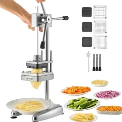 VEVOR Commercial French Fry Cutter, Stainless Steel Vegetable Fruit Chopper with 3 Replacement Blades 1/2-Inch 3/8-Inch 1/4-Inch, Manual Potato Slicer Dicer for Restaurants & Home Kitchen