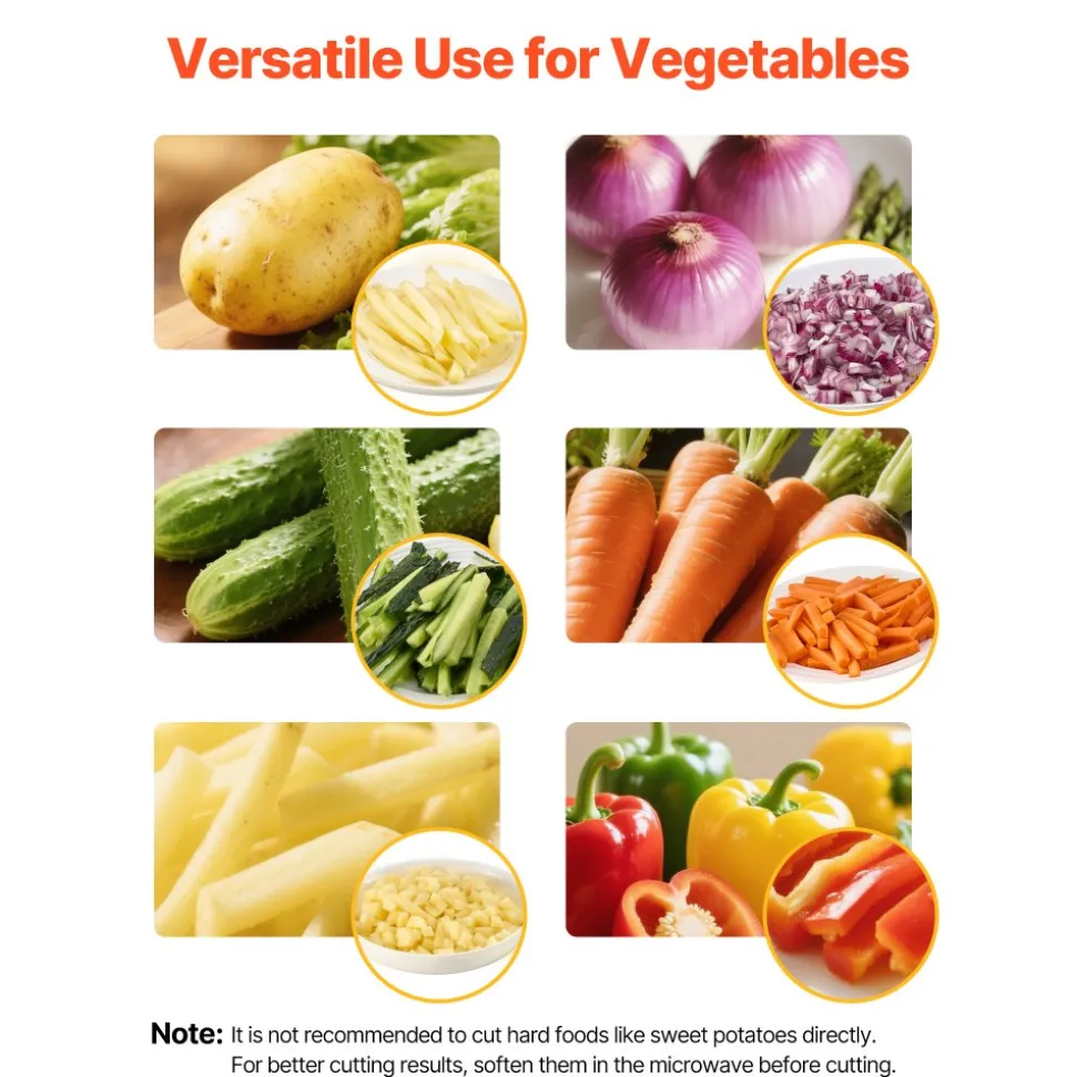 VEVOR Commercial French Fry Cutter, Stainless Steel Vegetable Fruit Chopper with 3 Replacement Blades 1/2-Inch 3/8-Inch 1/4-Inch, Manual Potato Slicer Dicer for Restaurants & Home Kitchen