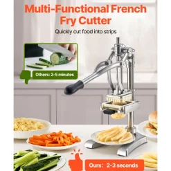 VEVOR Commercial French Fry Cutter, Stainless Steel Vegetable Fruit Chopper with 3 Replacement Blades 1/2-Inch 3/8-Inch 1/4-Inch, and a Juicing Blade, Manual Potato Slicer Dicer for Restaurants & Home