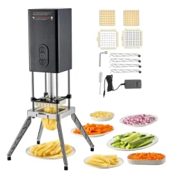 VEVOR Commercial French Fry Cutter, Stainless Steel Vegetable Fruit Chopper with 2 Replacement Blades 1/2-Inch 3/8-Inch, Electric Potato Slicer Dicer for Restaurants & Home Kitchen