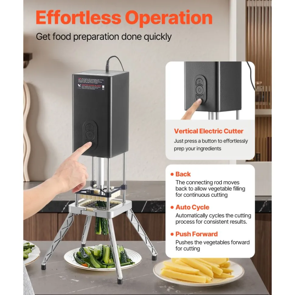 VEVOR Commercial French Fry Cutter, Stainless Steel Vegetable Fruit Chopper with 2 Replacement Blades 1/2-Inch 3/8-Inch, Electric Potato Slicer Dicer for Restaurants & Home Kitchen