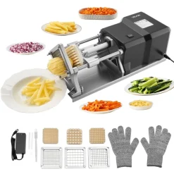 VEVOR Commercial French Fry Cutter, Stainless Steel Vegetable Fruit Chopper with 3 Replacement Blades 1/2-Inch 3/8-Inch 1/4-Inch, Electric Potato Slicer Dicer for Restaurants & Home Kitchen