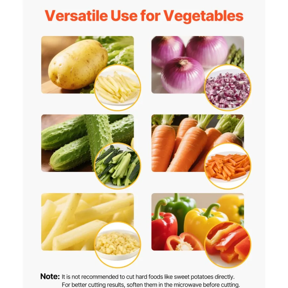 VEVOR Commercial French Fry Cutter, Stainless Steel Vegetable Fruit Chopper with 3 Replacement Blades 1/2-Inch 3/8-Inch 1/4-Inch, Electric Potato Slicer Dicer for Restaurants & Home Kitchen