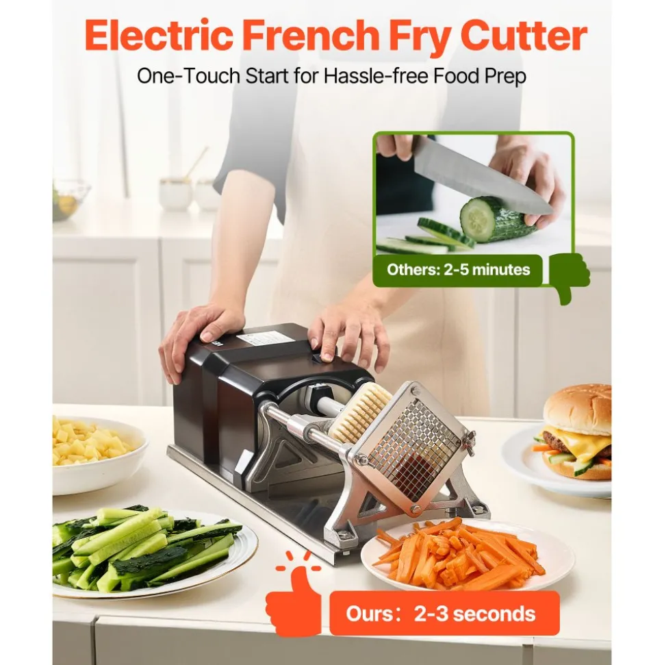 VEVOR Commercial French Fry Cutter, Stainless Steel Vegetable Fruit Chopper with 3 Replacement Blades 1/2-Inch 3/8-Inch 1/4-Inch, Electric Potato Slicer Dicer for Restaurants & Home Kitchen