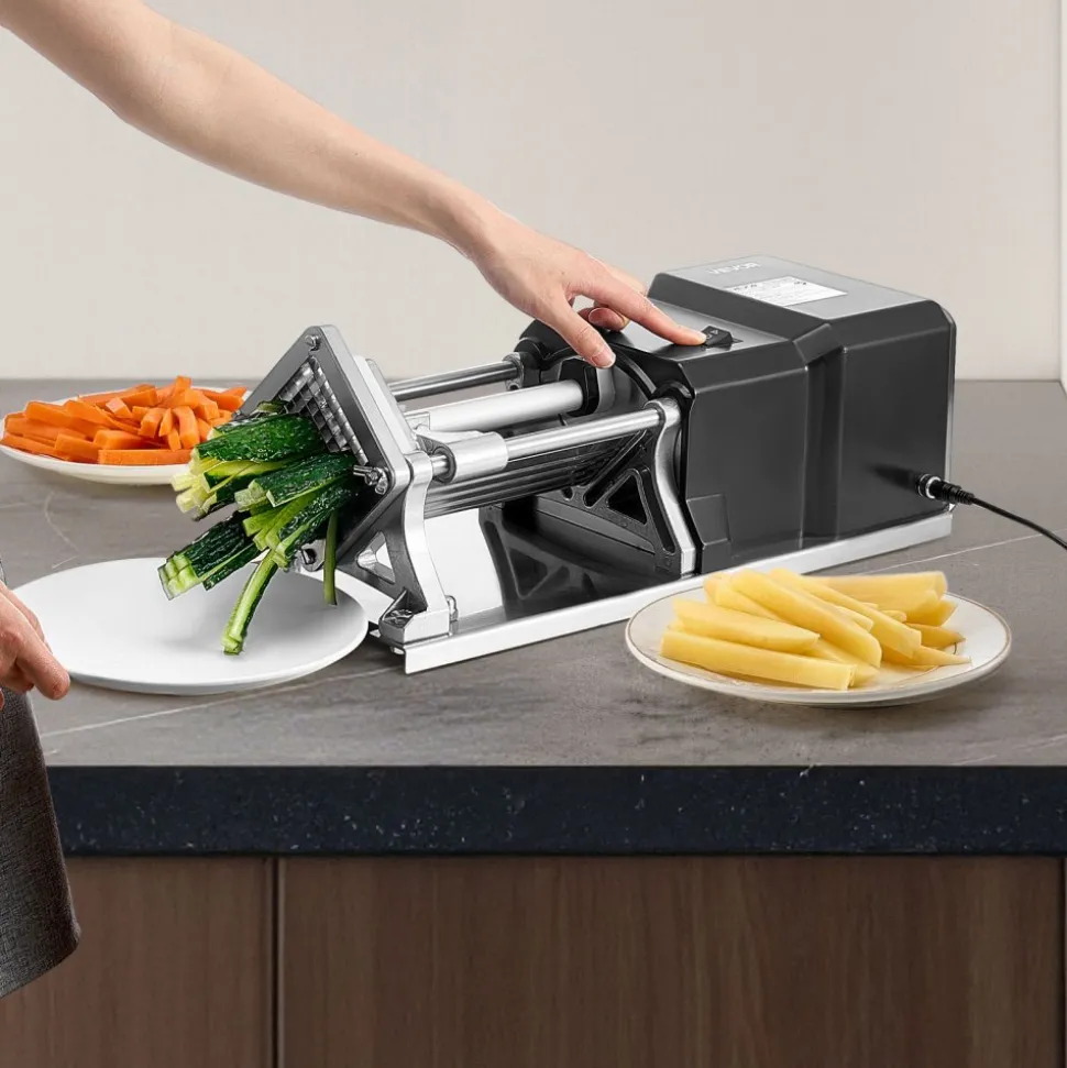 VEVOR Commercial French Fry Cutter, Stainless Steel Vegetable Fruit Chopper with 3 Replacement Blades 1/2-Inch 3/8-Inch 1/4-Inch, Electric Potato Slicer Dicer for Restaurants & Home Kitchen
