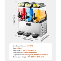 VEVOR Commercial Frozen Drink Maker, 15L Single Tank Slushy Machine, 60 Cups Stainless Steel Margarita Smoothie Frozen Drink Machine, Slushie Maker for Home Party Restaurants Cafe Bars