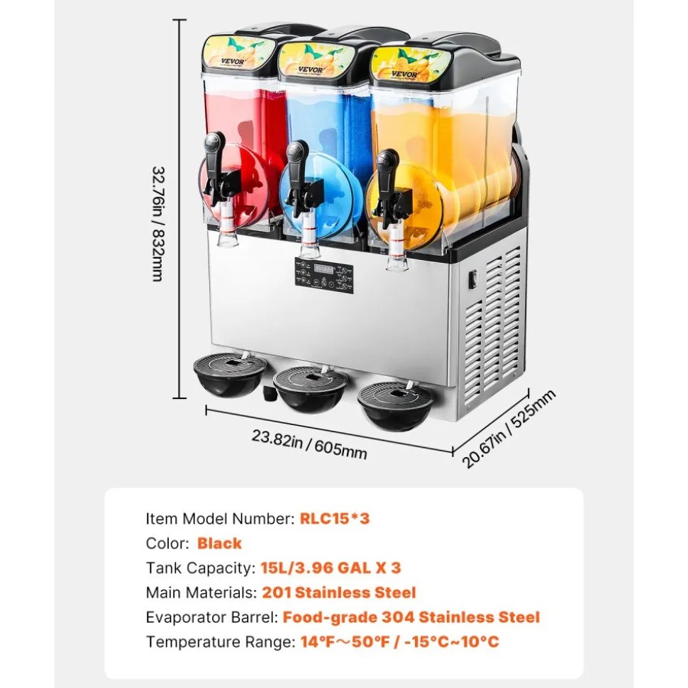 VEVOR Commercial Frozen Drink Maker, 15L Single Tank Slushy Machine, 60 Cups Stainless Steel Margarita Smoothie Frozen Drink Machine, Slushie Maker for Home Party Restaurants Cafe Bars