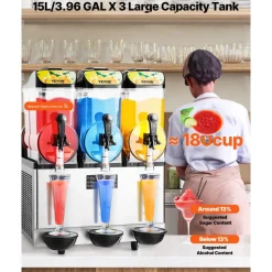 VEVOR Commercial Frozen Drink Maker, 15L Single Tank Slushy Machine, 60 Cups Stainless Steel Margarita Smoothie Frozen Drink Machine, Slushie Maker for Home Party Restaurants Cafe Bars