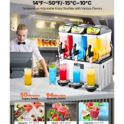 VEVOR Commercial Frozen Drink Maker, 15L Single Tank Slushy Machine, 60 Cups Stainless Steel Margarita Smoothie Frozen Drink Machine, Slushie Maker for Home Party Restaurants Cafe Bars