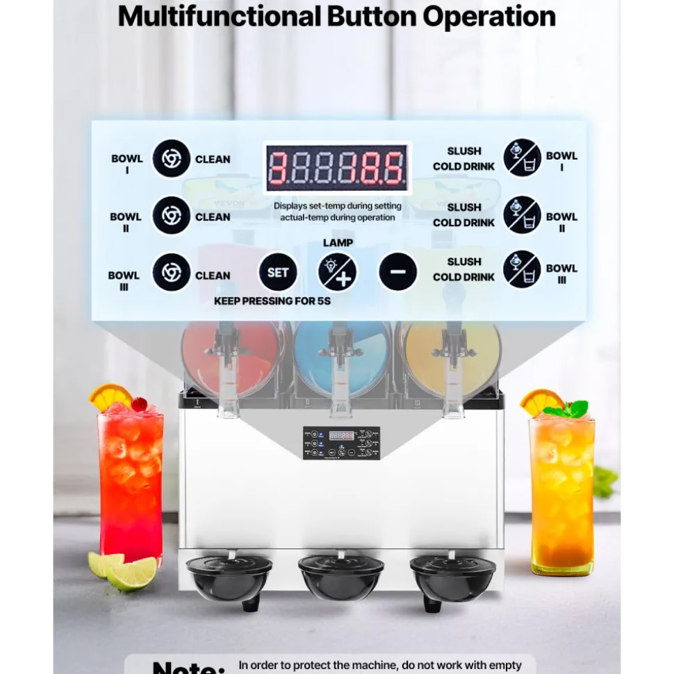 VEVOR Commercial Frozen Drink Maker, 15L Single Tank Slushy Machine, 60 Cups Stainless Steel Margarita Smoothie Frozen Drink Machine, Slushie Maker for Home Party Restaurants Cafe Bars