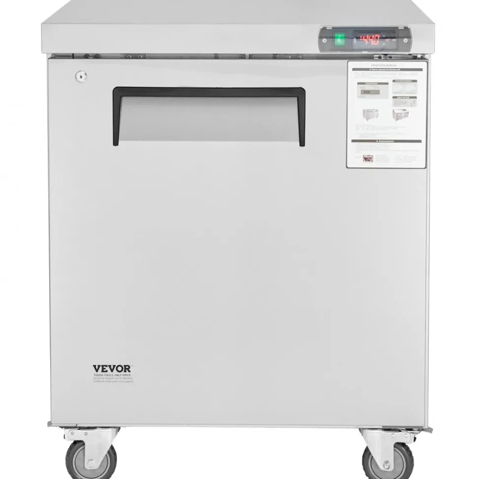 VEVOR 28" Commercial Frozen Refrigerator Sandwich & Salad Prep Table, 7.4 Cu. Ft Stainless Steel Refrigerated Food Prep Station with 1 Door, Frost Free Refrigerator with Lock for Restaurant, Bar
