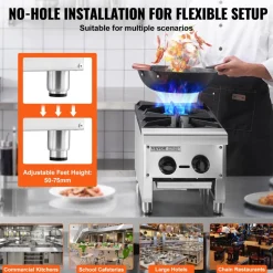 VEVOR Commercial Gas Stove with 2 Burners, Propane and Natural Gas Countertop Cooking Stove Range, Stainless Steel Gas Hot Plate, Commercial Cooking Equipment for Restaurant, 180,000 BTU