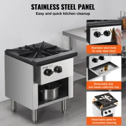 VEVOR Commercial Gas Stove with 4 Burners, Propane and Natural Gas Countertop Cooking Stove Range, Stainless Steel Gas Hot Plate, Commercial Cooking Equipment for Restaurant, 112,000 BTU