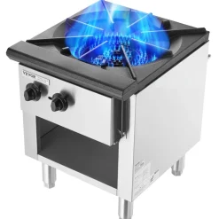 VEVOR Commercial Gas Stove with Cabinet, Propane and Natural Gas Countertop Cooking Stove Range, Stainless Steel Gas Hot Plate, Commercial Cooking Equipment for Restaurant, 90,000 BTU